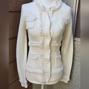 Venue Vintage Cream Knit Embellished Button Down Cardigan
